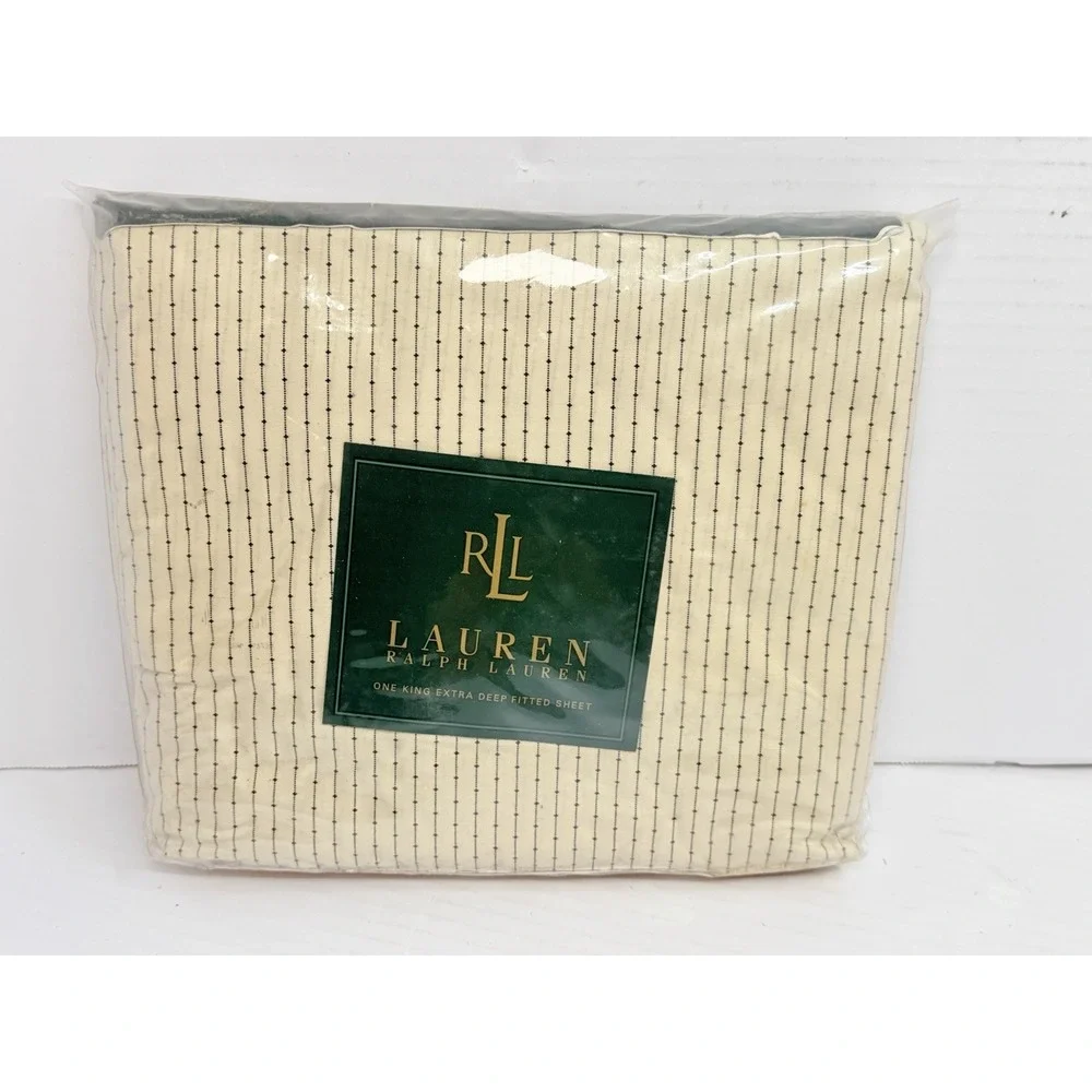Vintage Ralph Lauren Cold Spring Pinstripe King Extra Deep Fitted Sheet NOS